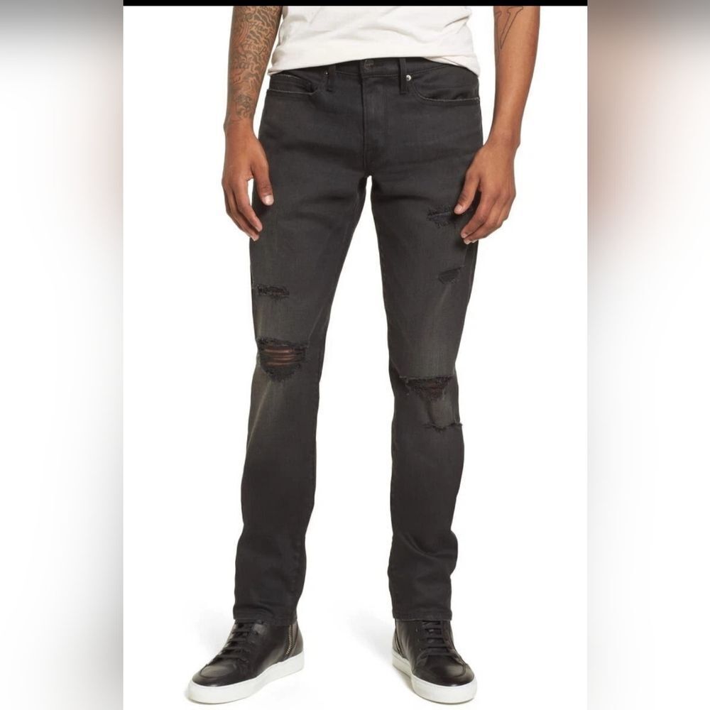 NWT Frame Men's 32 Denim Jeans L'Homme Slim Fit Mid Rise Coated Black Flintwood